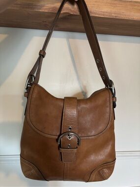Y2k soho Leather Brown Shoulder Bag with Buckle Detail
